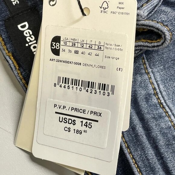 Desigual Women's Floral Embroidered Skinny Jeans Size 10 | Blue - Picture 5 of 6